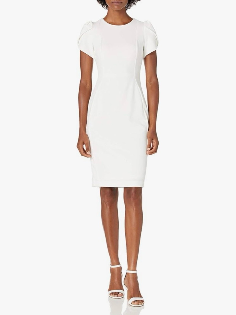 Calvin Klein White Puff-Sleeve Sheath Midi Dress